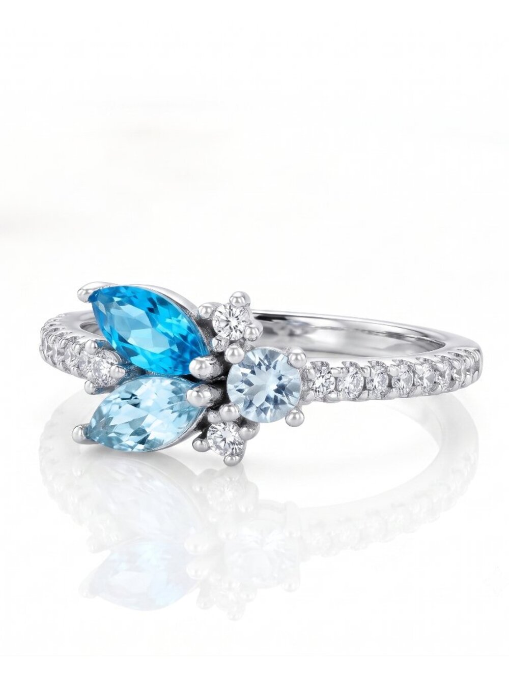 Blue Aquamarine Swarovski crystal ring, 925 Sterling Silver